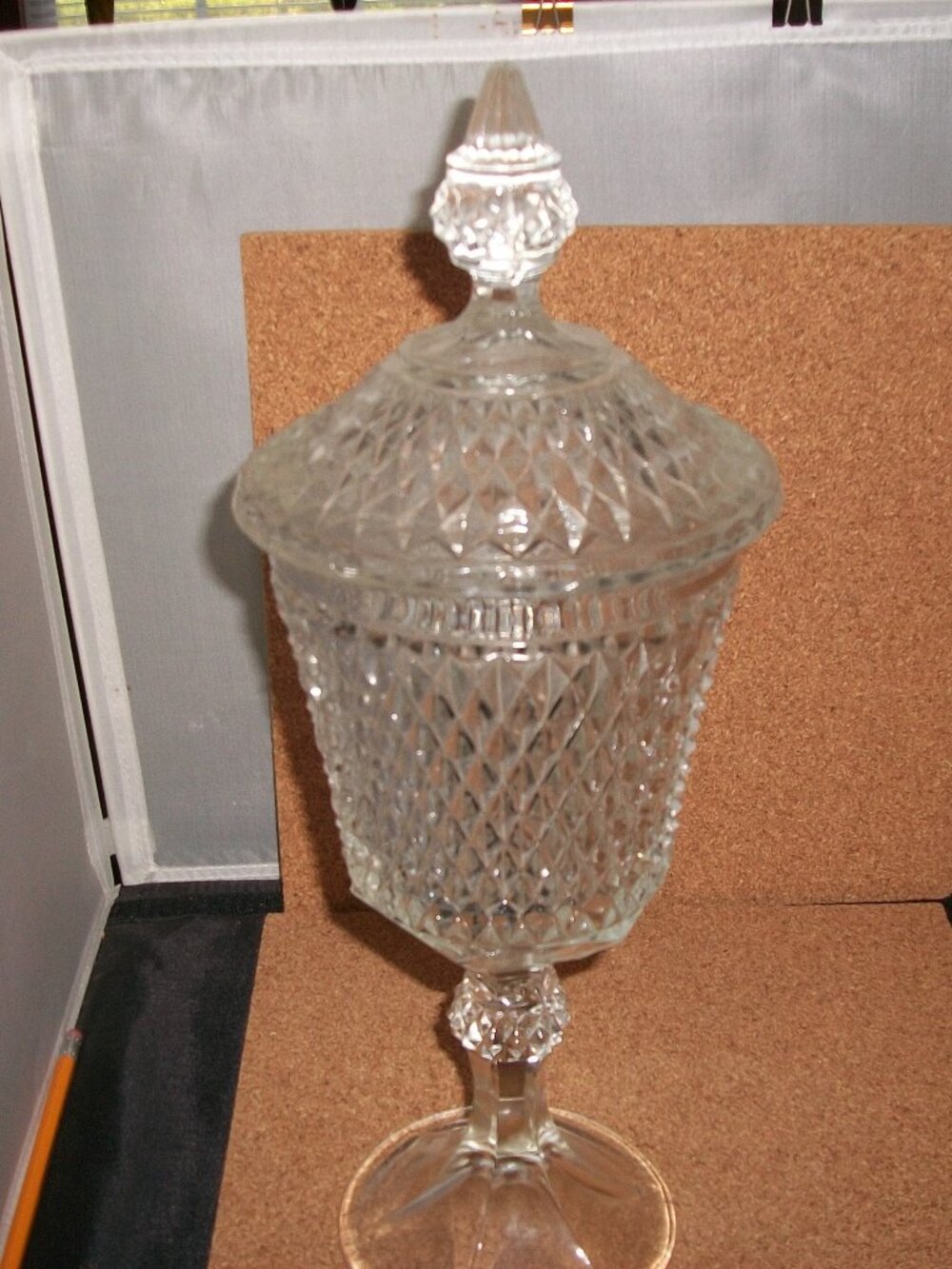 Vintage Indiana Clear Glass Tall Diamond Point Apothecary Jar - clear